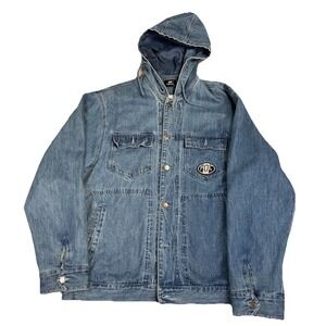 Patta Workwear Denim Jacket Mens XL Light Blue Embossed Logo Pockets Hooded Rare